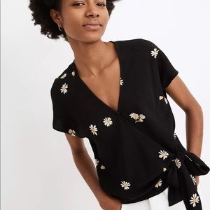 Madewell Sash-Tie Wrap Top in Lazy Daisies
